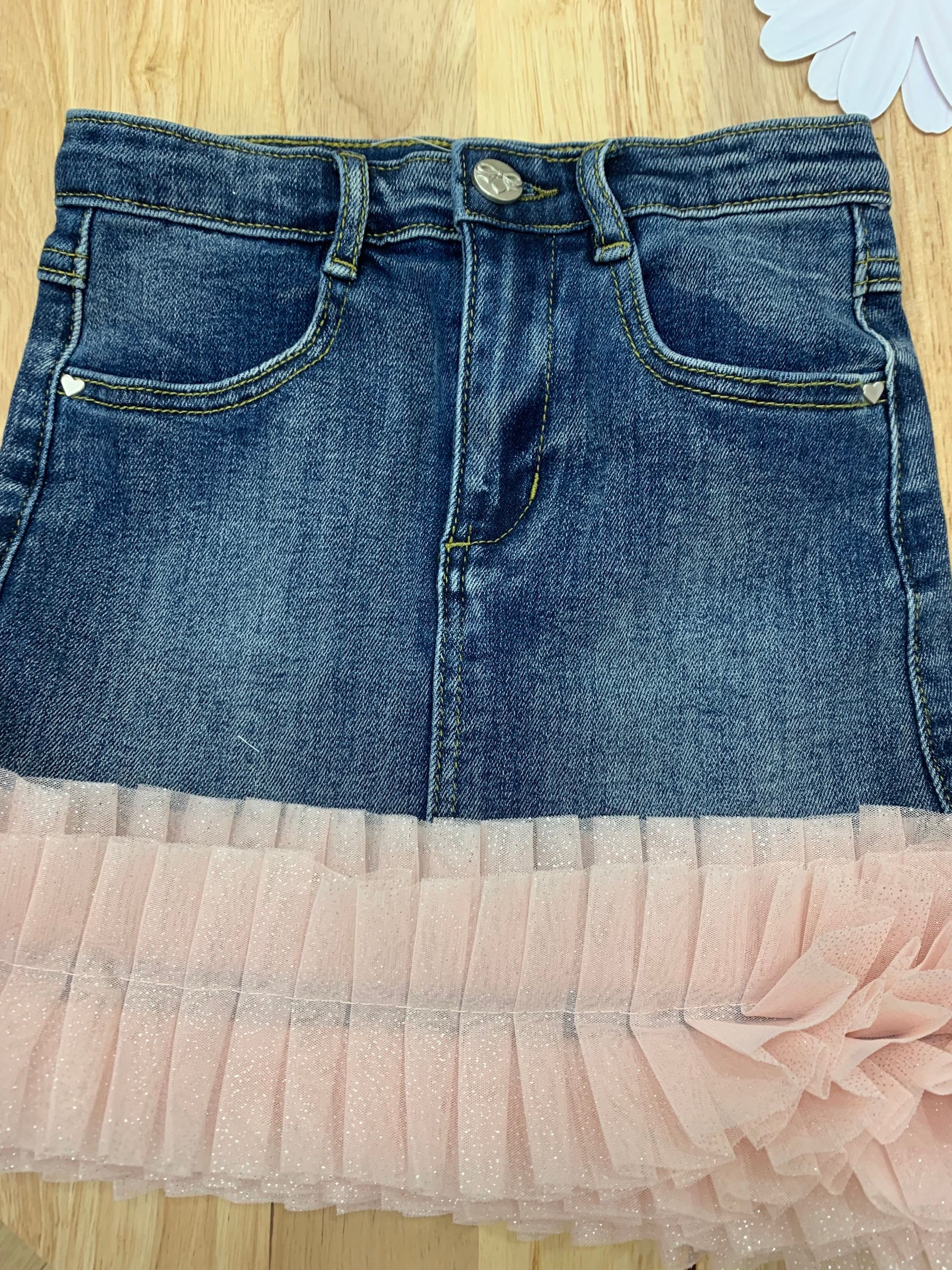 GIGI TULLE  TRIM DENIM SKIRT - gonna - Angel's face