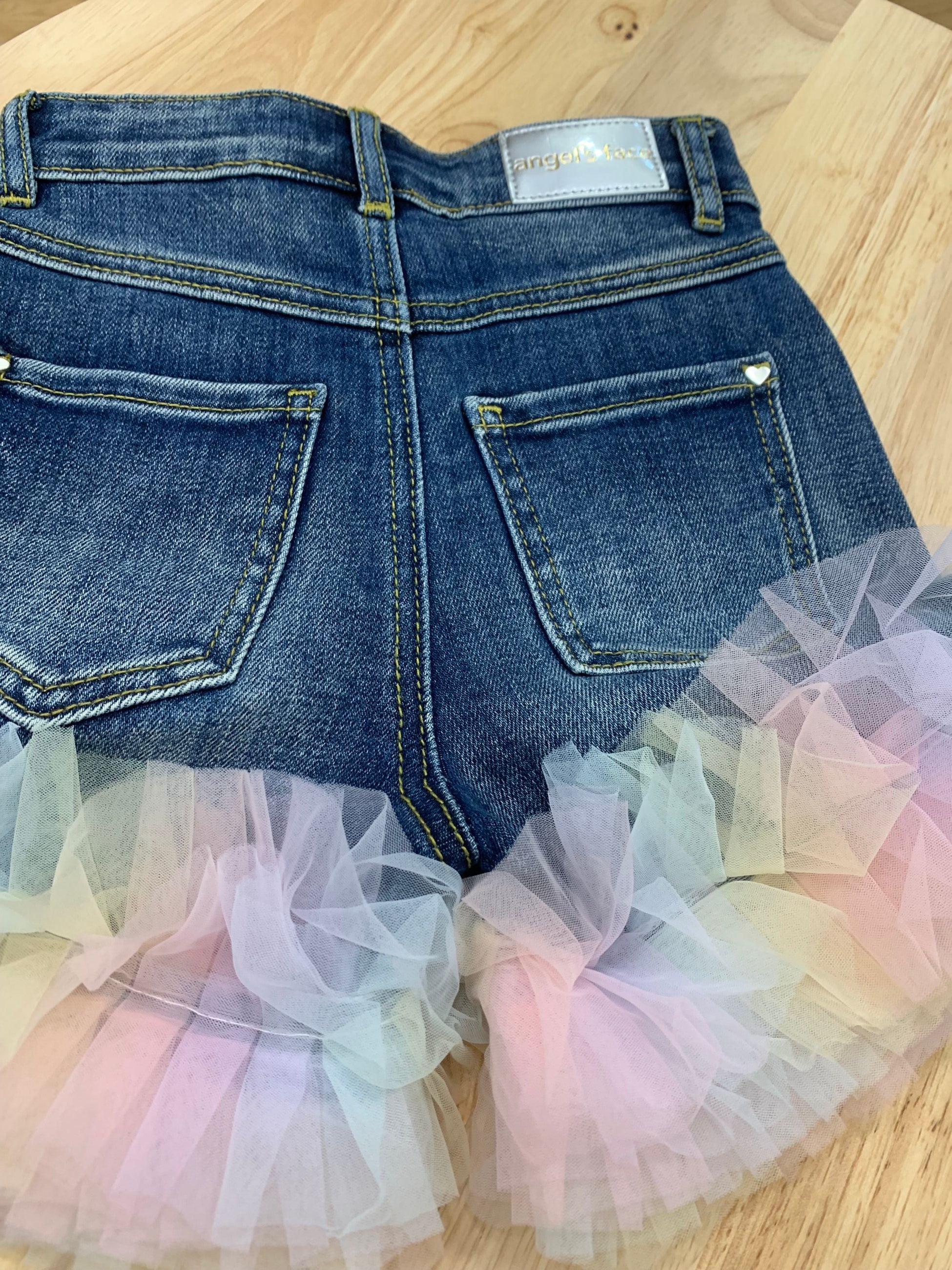 GIGI TULLE TRIM DENIM SHORT - shorts - Angel's face