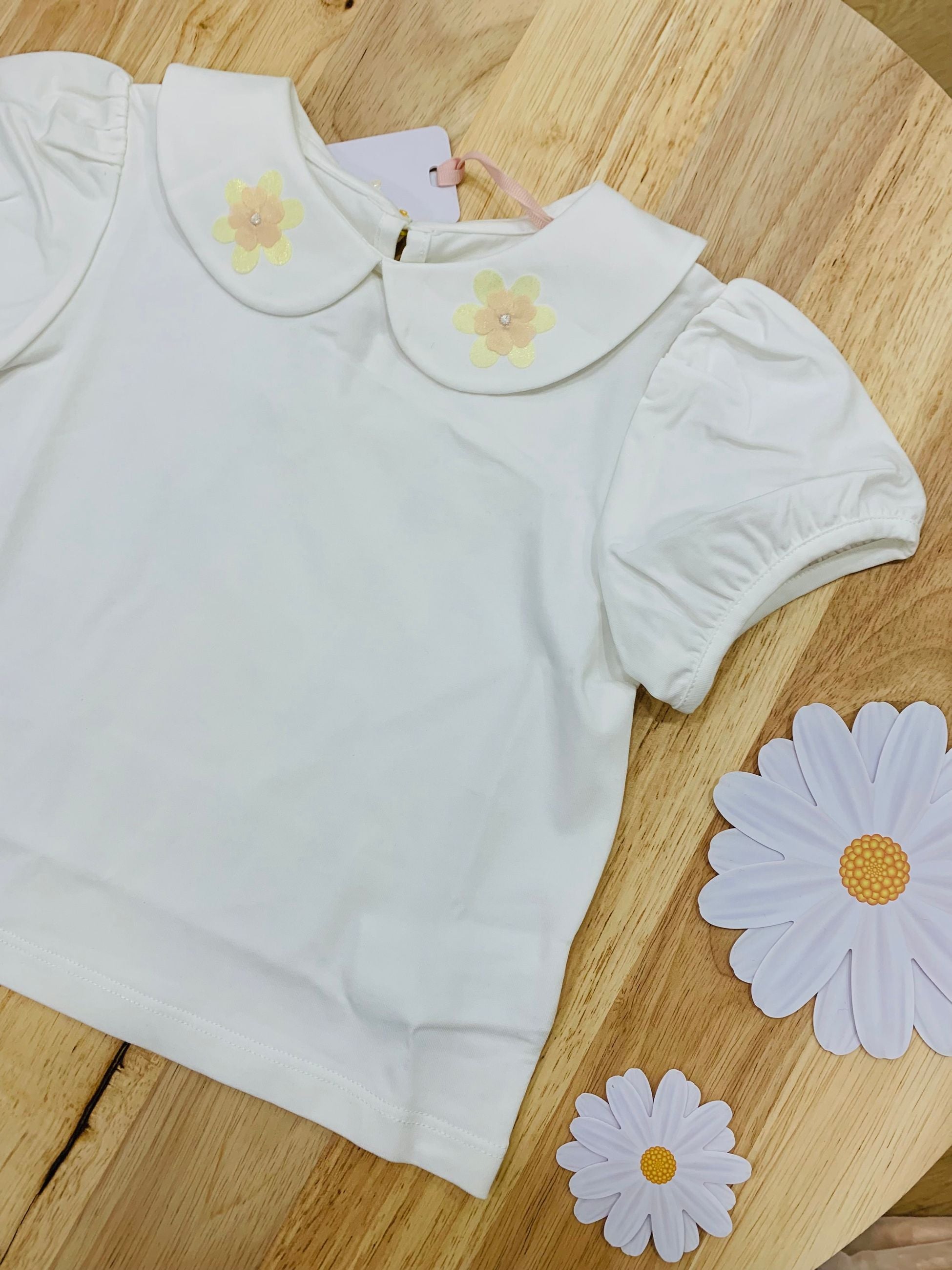 CASSIE 3D FLOWER COLLAR BABY TOP - t-shirt - Angel's face