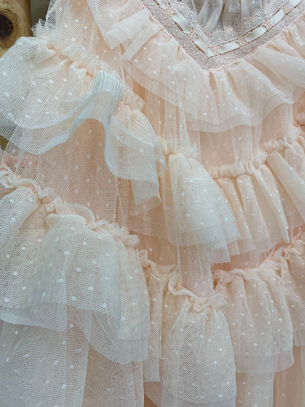 MORENA RIBBON LACE /RUFFLE SPOTTED TULLE DRESS - abito - Angel's face