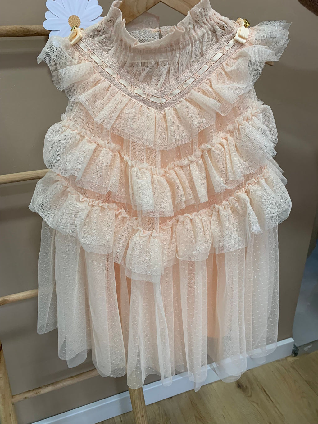 MORENA RIBBON LACE /RUFFLE SPOTTED TULLE DRESS - abito - Angel's face