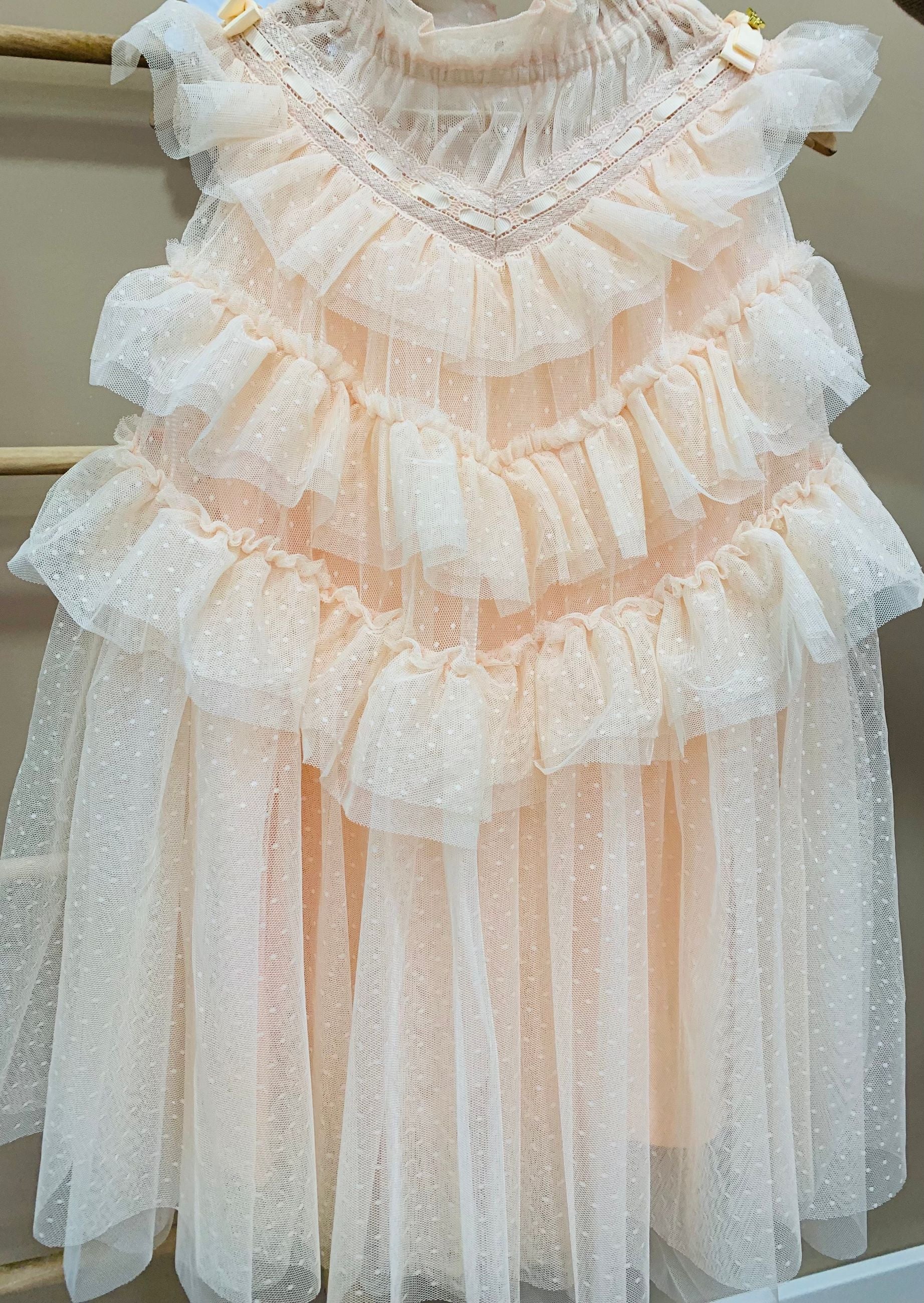MORENA RIBBON LACE /RUFFLE SPOTTED TULLE DRESS - abito - Angel's face