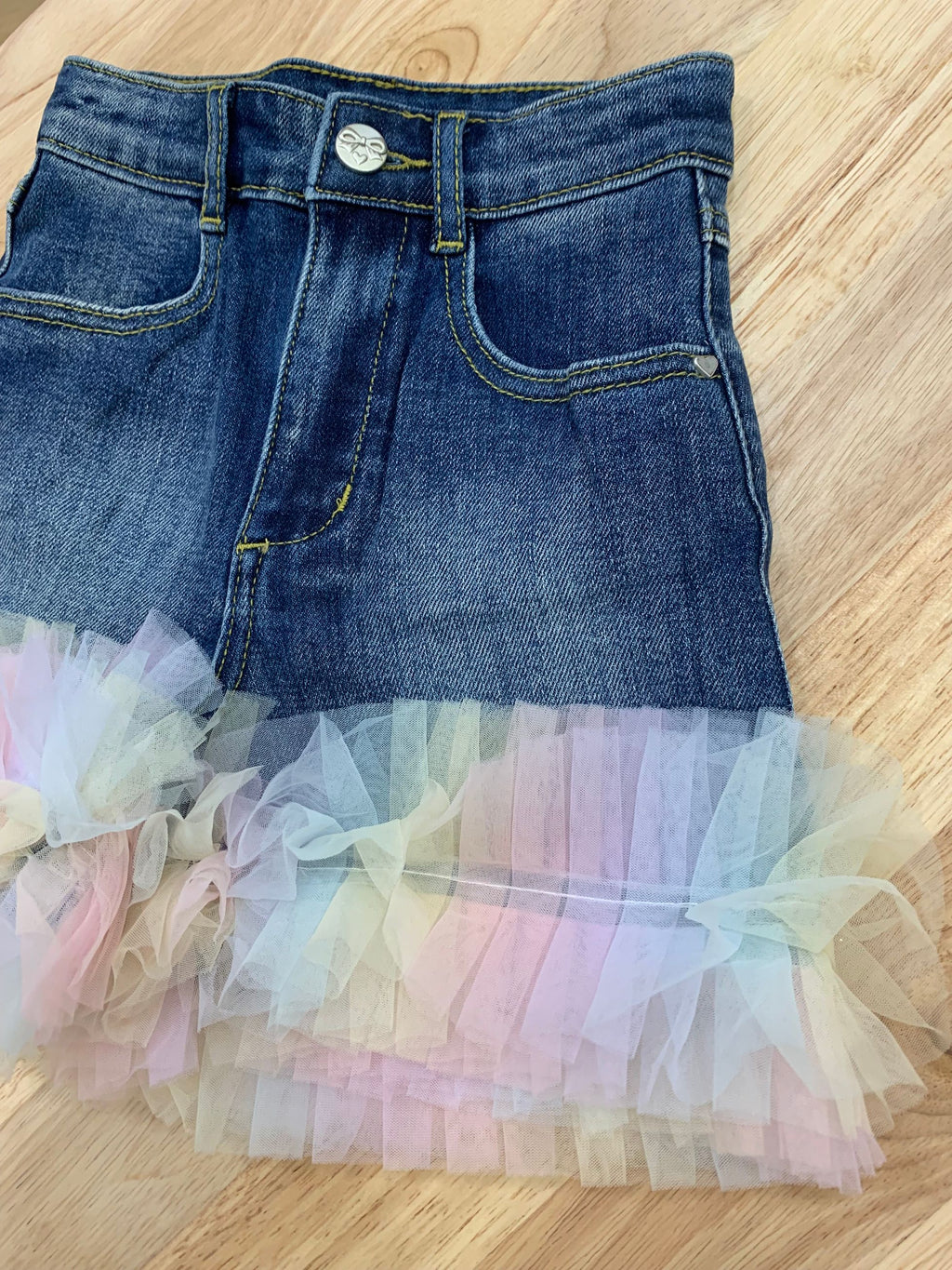 GIGI TULLE TRIM DENIM SHORT - shorts - Angel's face
