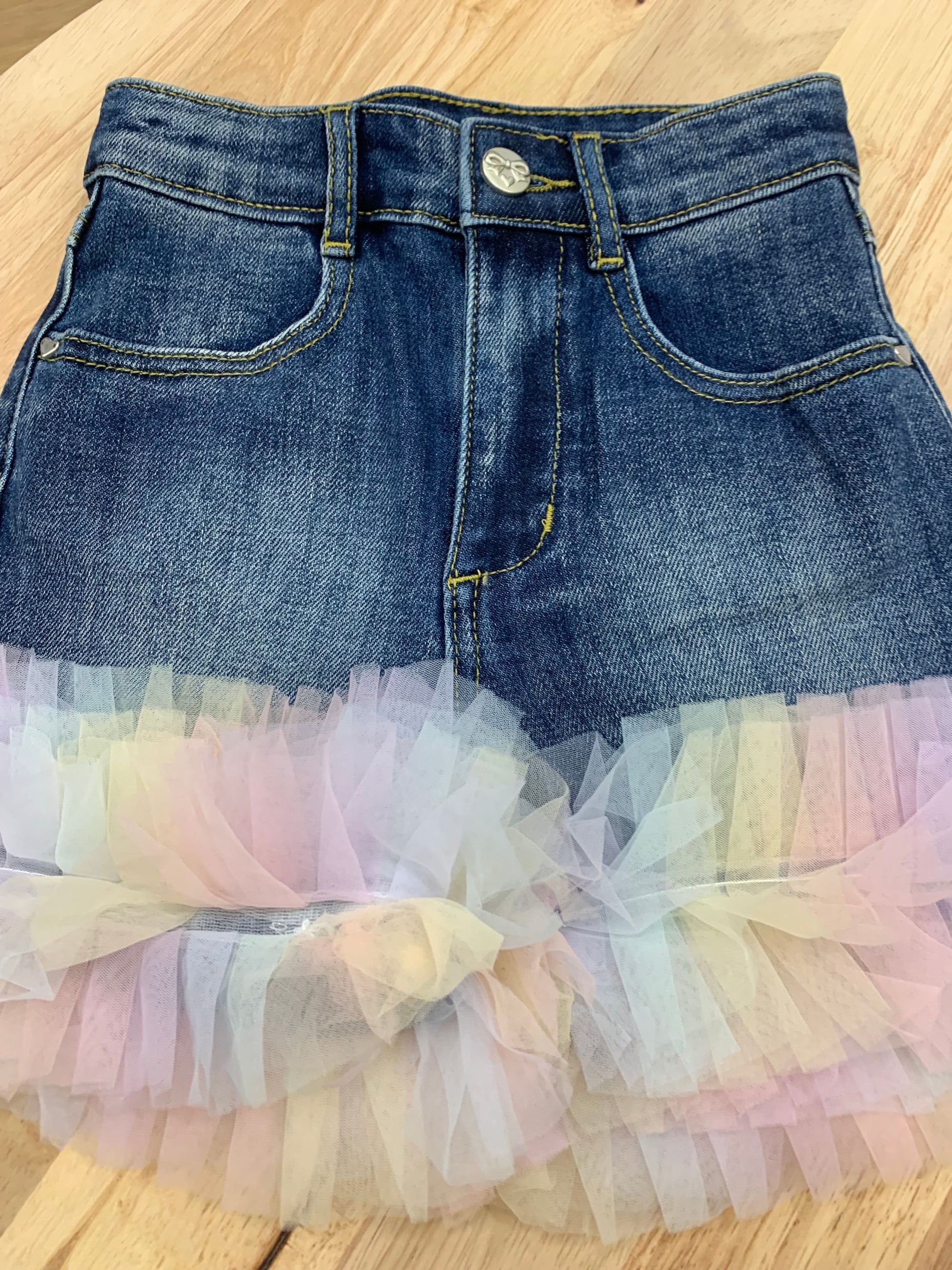 GIGI TULLE TRIM DENIM SHORT - shorts - Angel's face