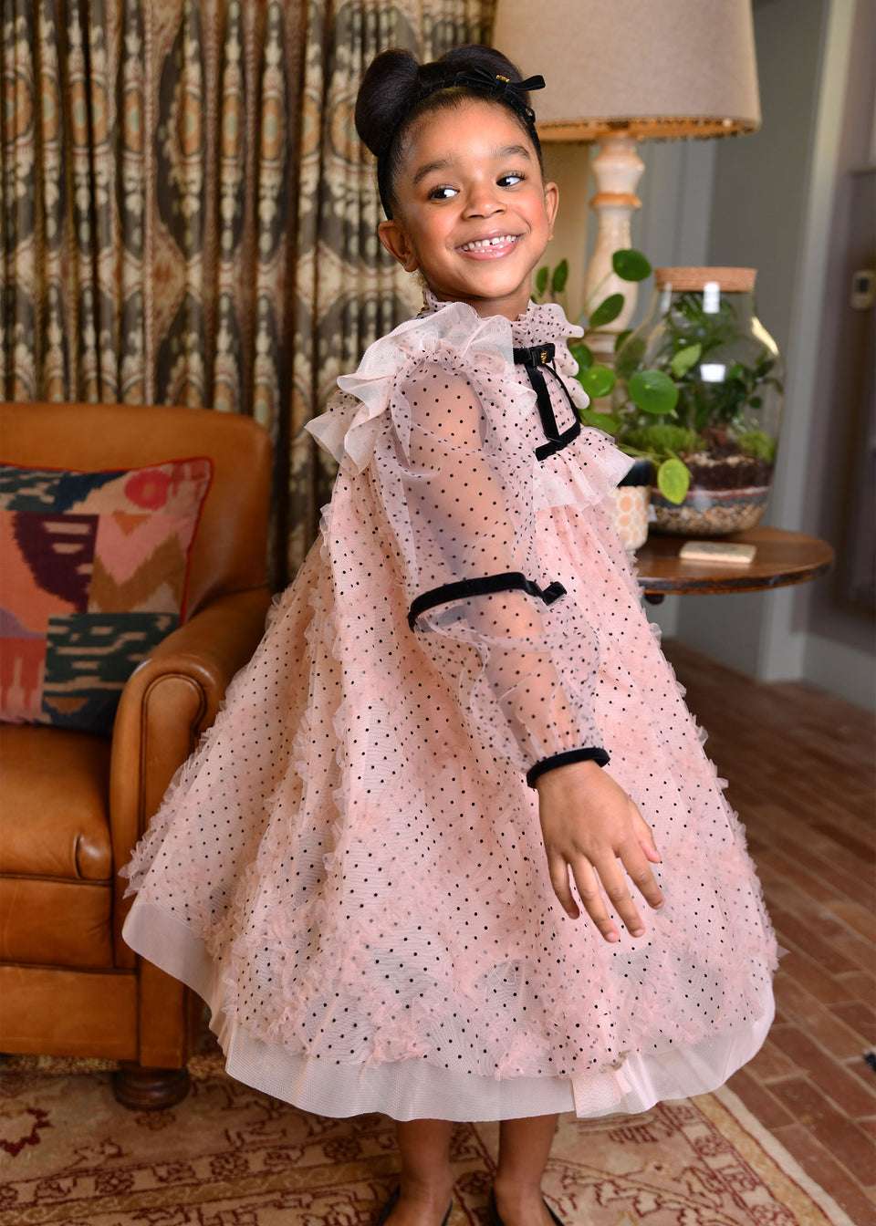 adelia flock dotted tulle dress blush pink - abito - Angel's face