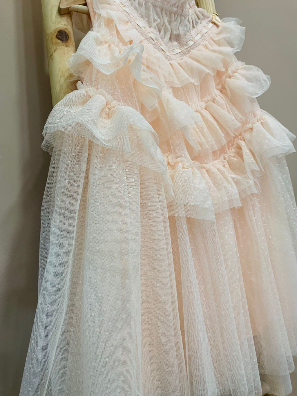 MORENA RIBBON LACE /RUFFLE SPOTTED TULLE DRESS - abito - Angel's face