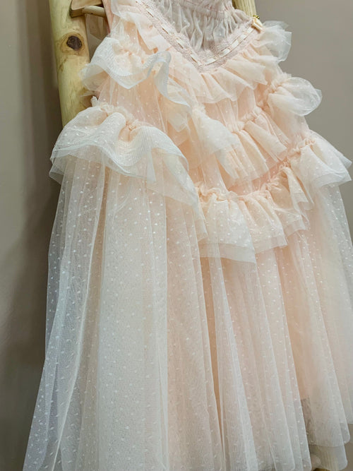 MORENA RIBBON LACE /RUFFLE SPOTTED TULLE DRESS - abito - Angel's face