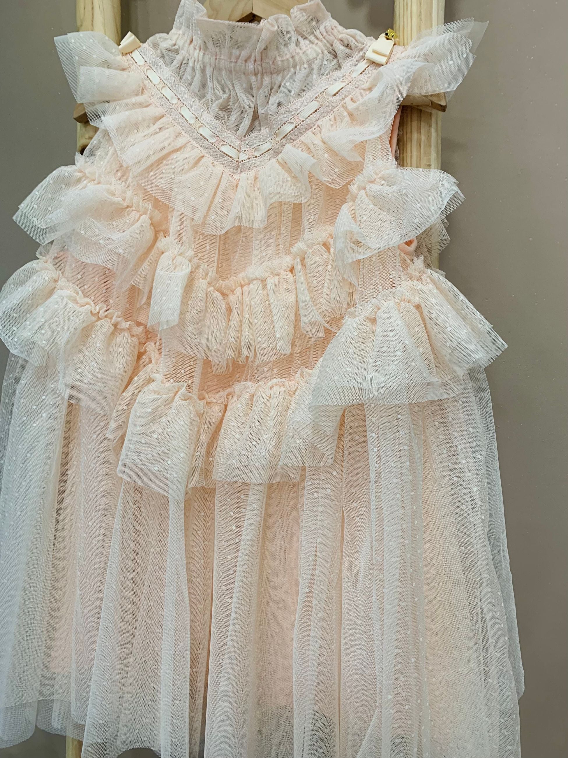 MORENA RIBBON LACE /RUFFLE SPOTTED TULLE DRESS - abito - Angel's face