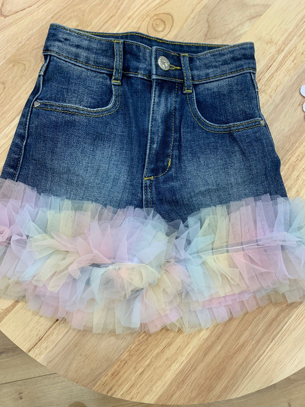GIGI TULLE TRIM DENIM SHORT - shorts - Angel's face