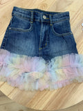 GIGI TULLE TRIM DENIM SHORT - shorts - Angel's face