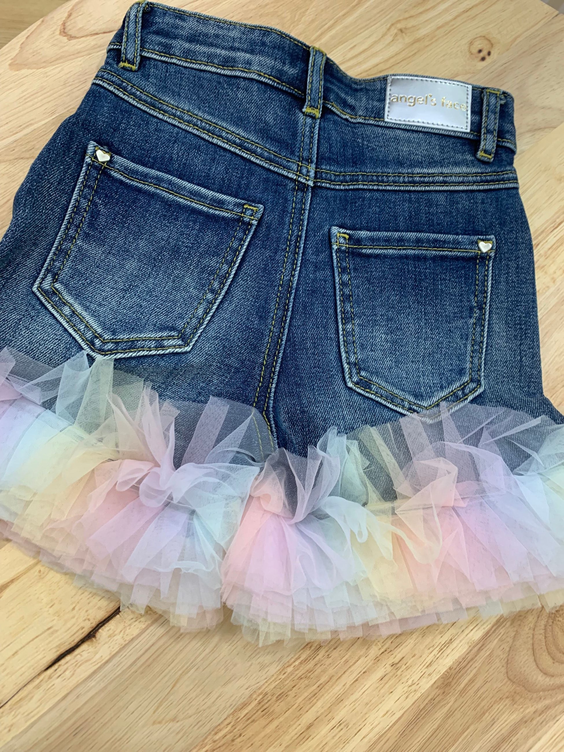 GIGI TULLE TRIM DENIM SHORT - shorts - Angel's face